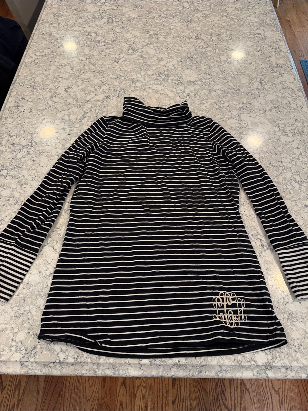 Marley Lilly Women’s Black & White Striped Turtleneck Long Sleeve Top monogram M